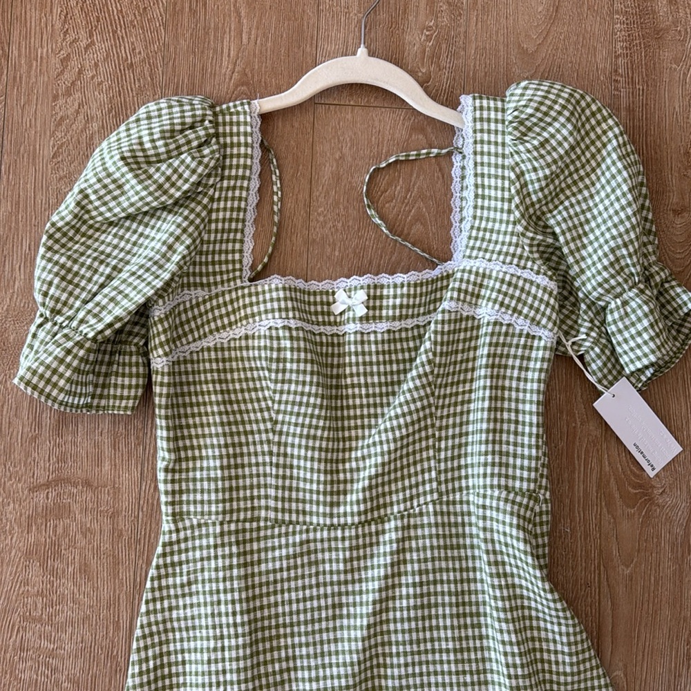 Reformation Green Gingham Mini Dress - Picture 2 of 3